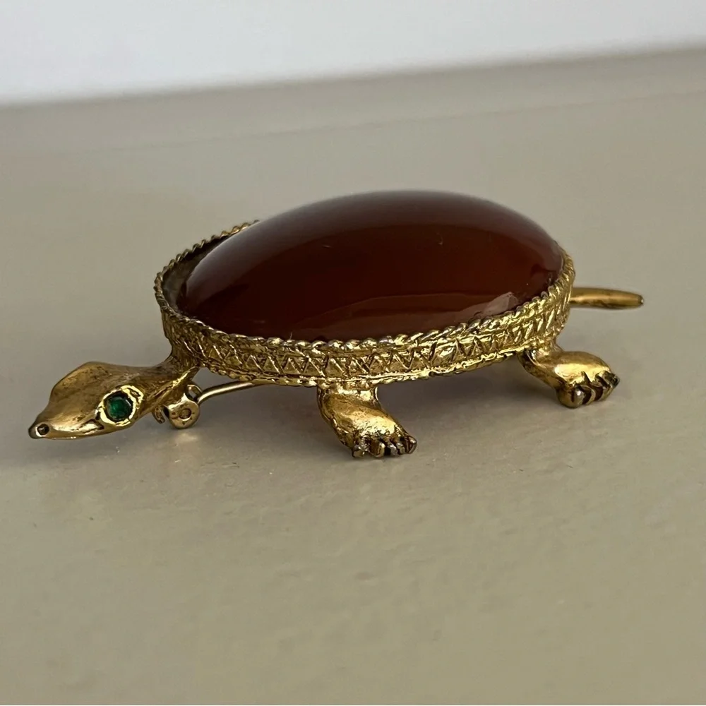 HOBE TURTLE TORTOISE FIGURAL BROOCH PIN RARE VINTAGE HEIRLOOM GIFT SIGNED